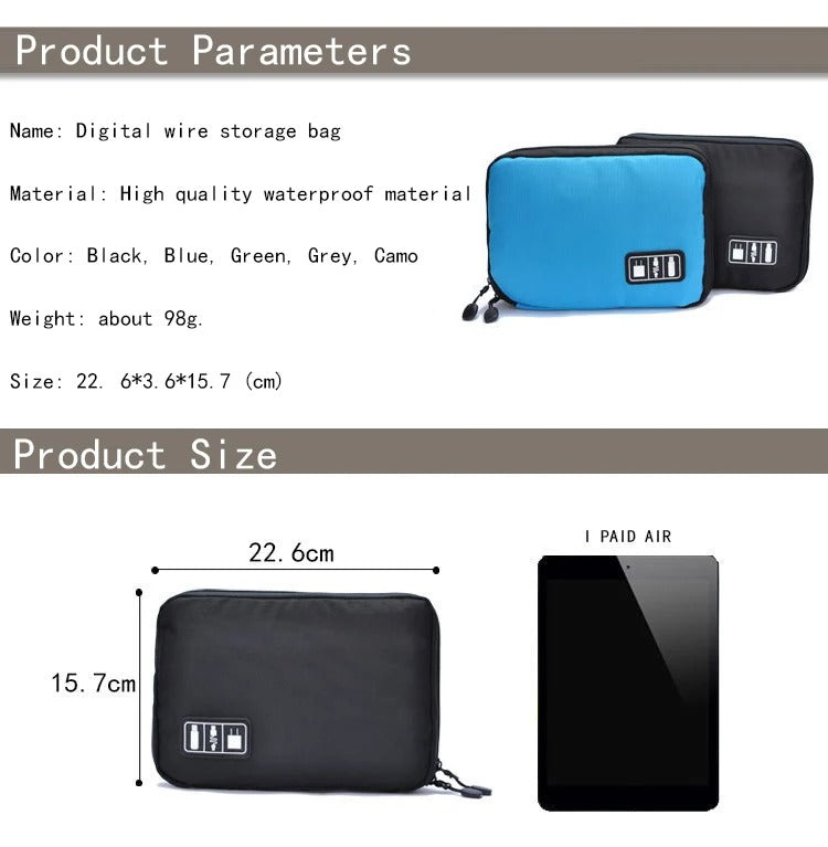 Premium Waterproof Travel Organizer Bag for Laptop Accessories – Compact Storage Case for External Hard Drive, Chargers, Cables, Headphones, SD Cards, U-Disk, Power Bank
