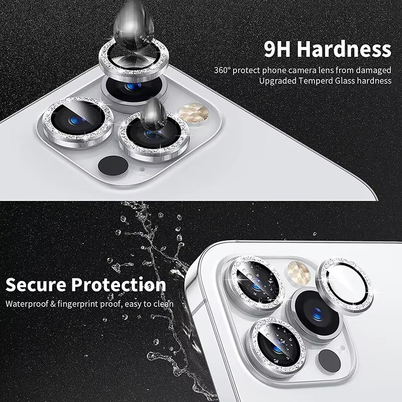 Luxury Metal Camera Lens Protector for iPhone – Diamond Edging, 9H Corning Glass, Anti-Scratch, Shockproof, Ultra HD Transparent Lens Cover Ring