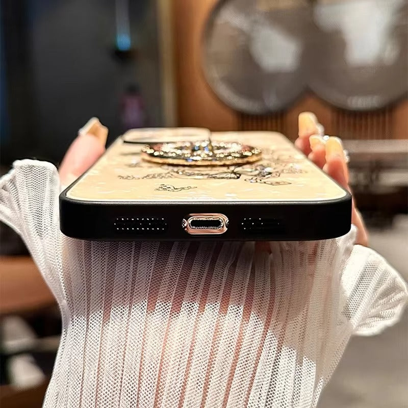 Luxury Apple iPhone Case, MagSafe Compatible, Camera Lens & Screen Protection, Ultra Thin, Shockproof, Magnetic Full All Around Cover – Butterfly Flower Pattern Silicone Case with Diamond Ring Holder & Hard Back Protection