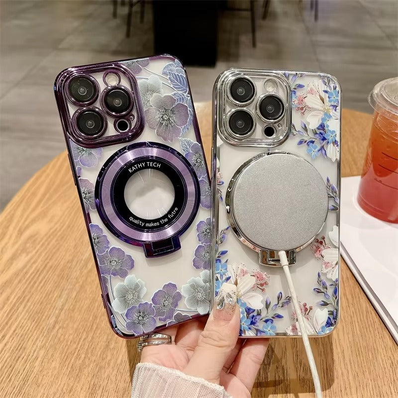 Premium Apple iPhone Case, MagSafe Compatible, Camera Lens and Screen Protection, Ultra Thin, Shockproof, Magnetic, Full All Around Protection, CD Flower Holder Cover