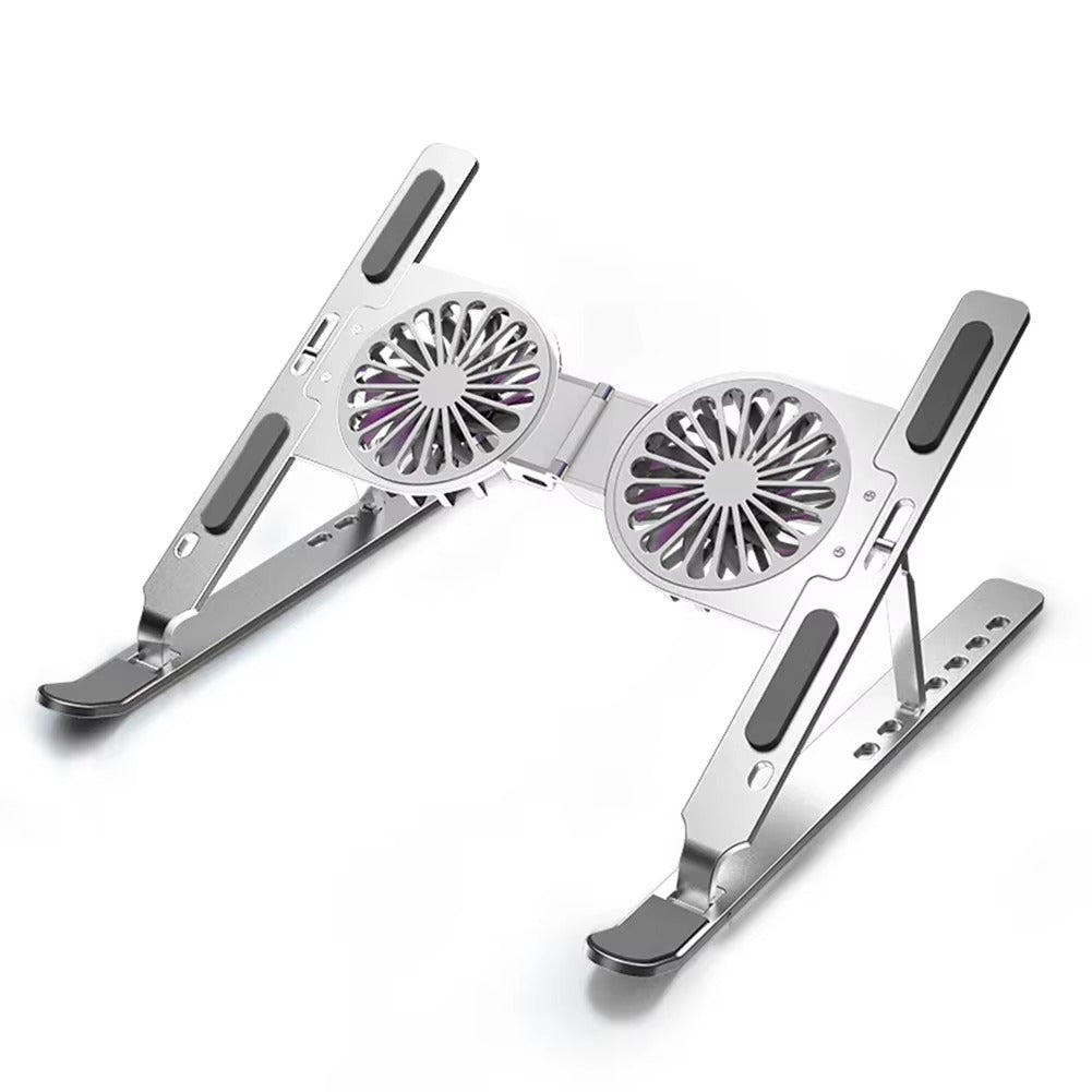 Luxury Aluminum Laptop Stand with RGB Light & Dual Cooling Fans – 7-Level Height Adjustable Notebook Holder, USB Powered, Foldable & Portable for 17" Devices