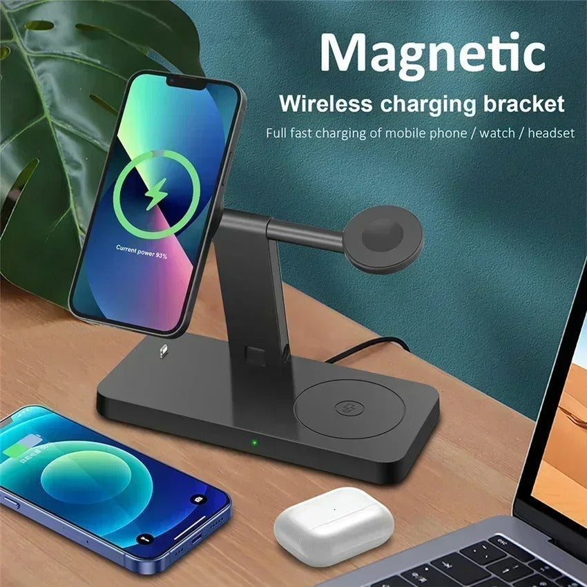 Premium 5 in 1 Magnetic Wireless Charging Station – Foldable Fast Charger Stand for Phones, Smartwatches, Earbuds with 30W Output & LED Night Light
