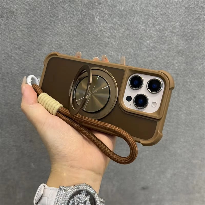 Premium Apple iPhone Case, MagSafe Compatible, Camera Lens & Screen Protection, Ultra Thin, Shockproof, Magnetic Full All Around Cover – 360° Rotating Stand Case with Airbag Corners & Wrist Strap