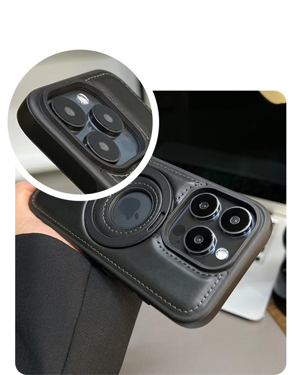 Premium Apple iPhone Case MagSafe Compatible, Camera Lens & Screen Protection, Ultra Thin Shockproof Magnetic Full All Around Protection Cover with PU Leather Stand Ring