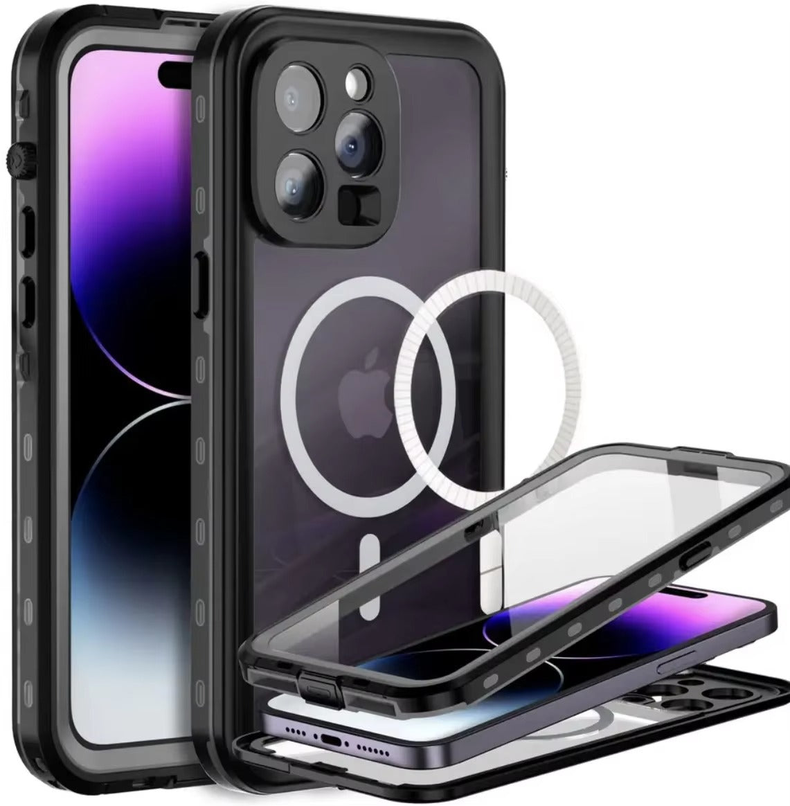 Robust Apple iPhone Case MagSafe Compatible, Camera Lens & Screen Protection, Ultra Thin Shockproof Magnetic Full All Around Protection Cover with IP68 Waterproof Diving Design