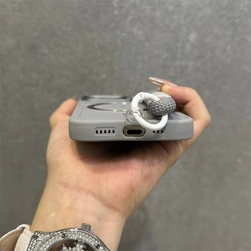 Premium Apple iPhone Case, MagSafe Compatible, Camera Lens & Screen Protection, Ultra Thin, Shockproof, Magnetic Full All Around Cover – Soft Silicone Case with Wrist Strap, Magnetic Lanyard & Lens Stand Bracket