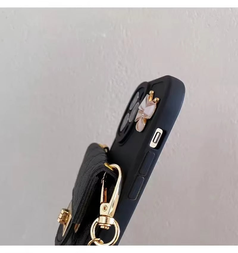 Luxury Apple iPhone Case, MagSafe Compatible, Camera Lens & Screen Protection, Ultra Thin, Shockproof, Magnetic Full All Around Cover – Lingge Envelope Crossbody Card Bag with Long Necklace Strap