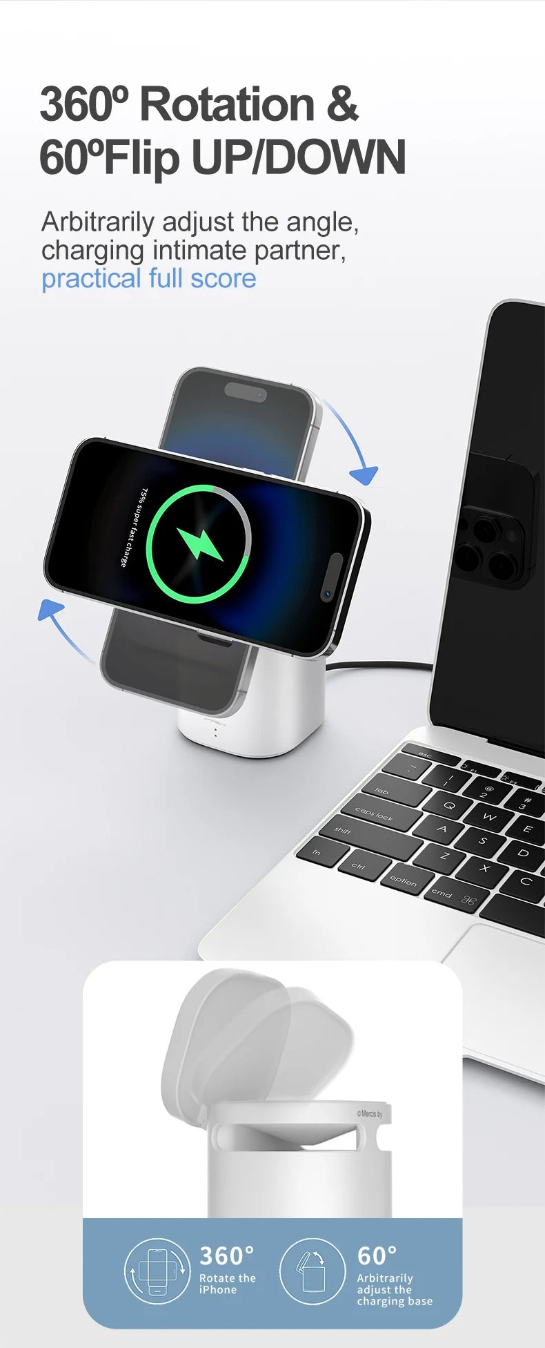Premium Magnetic Wireless Charging Station with Bluetooth Speaker – 15W Fast Charger Stand and Phone Holder Dock for iPhone and AirPods
