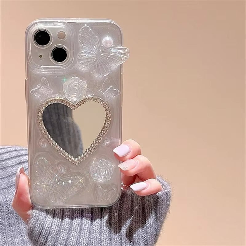 Luxury Apple iPhone Case, MagSafe Compatible, Camera Lens and Screen Protection, Ultra Thin, Shockproof, Magnetic, Full All Around Protection, Glitter Butterfly Mirror Cover