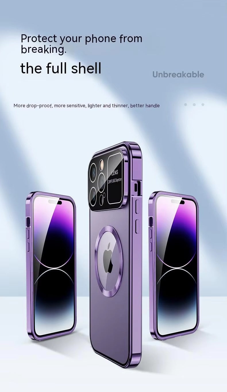 High Quality Apple iPhone Case MagSafe Compatible, Camera Lens & Screen Protection, Cover with Double Glass Window Design