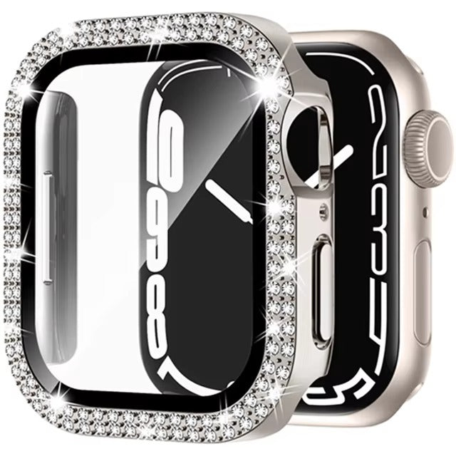 Luxury, Bling Diamond Case with Glass Screen Protector for Apple Watch – for 38mm, 40mm, 41mm, 42mm, 44mm, 45mm