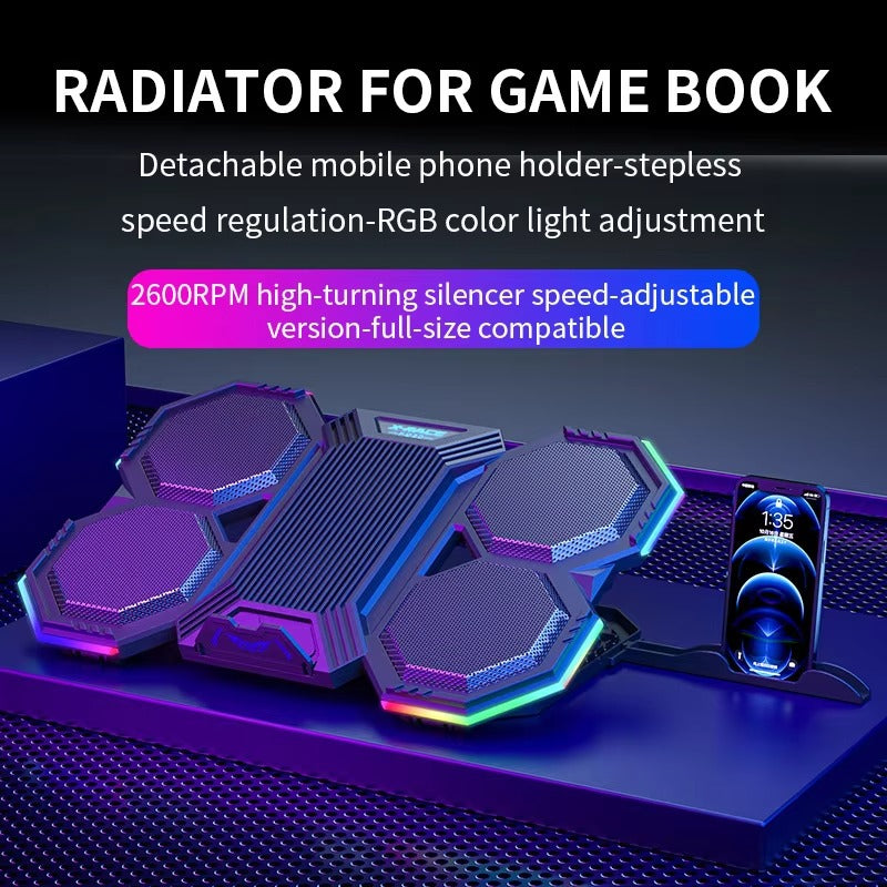 High-Performance, RGB, Gaming Laptop Stand, Air Cooler, Notebook Holder, with 6 Fans, Adjustable, Foldable Base, for 12, 13, 14, 15, 16, 17 Inch Laptops
