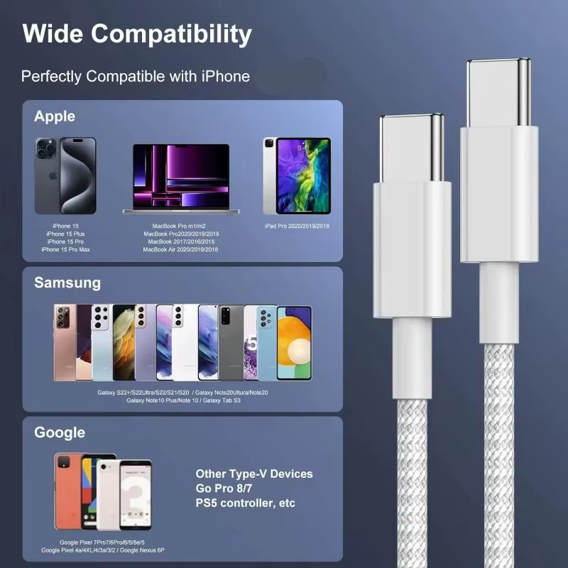 Premium USB-C to USB-C Fast Charging Cable – 100W Power Delivery Charger Cable with High-Speed Charging, Durable TPE/TPU Construction and Stable Power Transfer