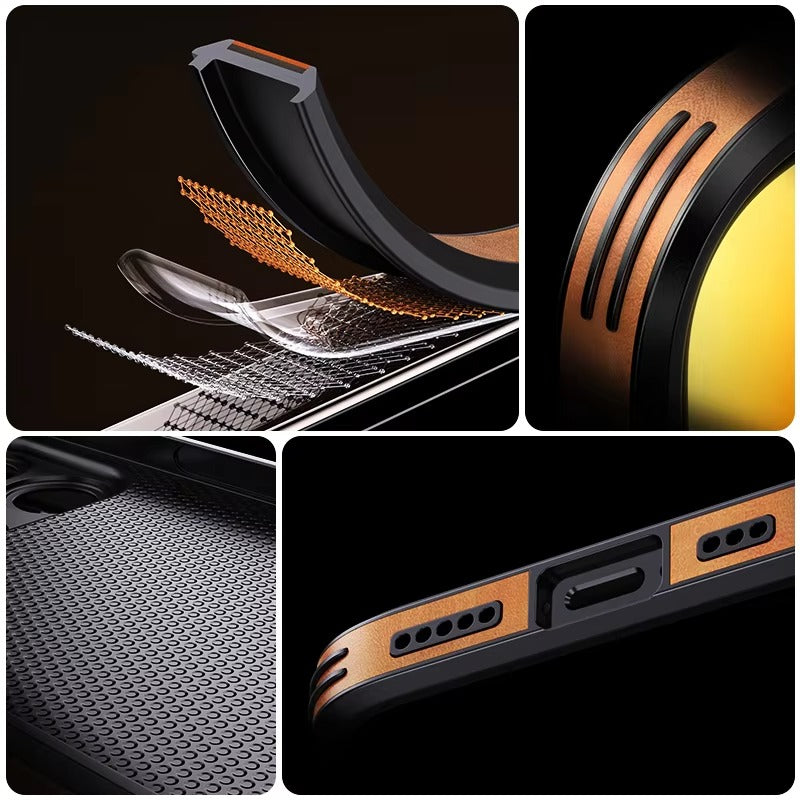 Premium MagSafe Leather iPhone Case with Magnetic Shockproof Design, Glass Lens Protector, Full Body Drop Defense,
