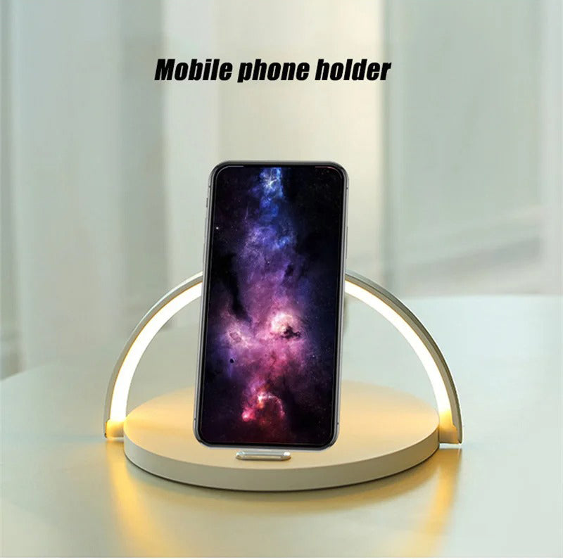 Multifunction 3 in 1 Wireless Charging Station – 10W Fast Charger Pad with LED Desk Lamp, Touch Night Light and Adjustable Stand for iPhone and Samsung