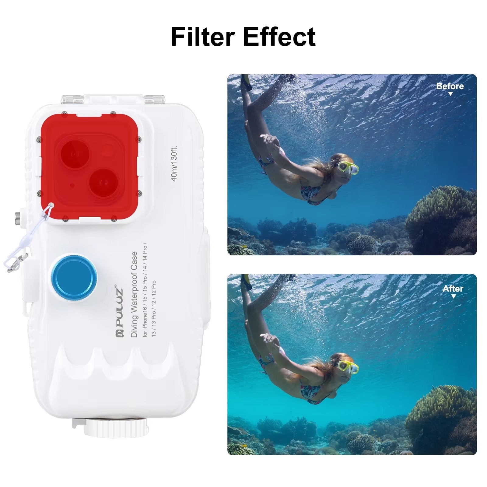 Robust Apple iPhone Case MagSafe Compatible, Camera Lens & Screen Protection, Ultra Thin Shockproof Magnetic Full All Around Protection Cover with 40m Waterproof Diving Housing