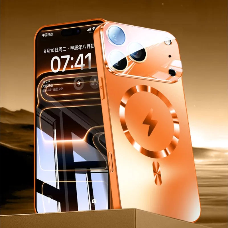 Luxury iPhone Case MagSafe Compatible Magnetic Shockproof Cover with Camera Lens Protection Ultra Thin Full Protection Hard Matte PC Protective Back