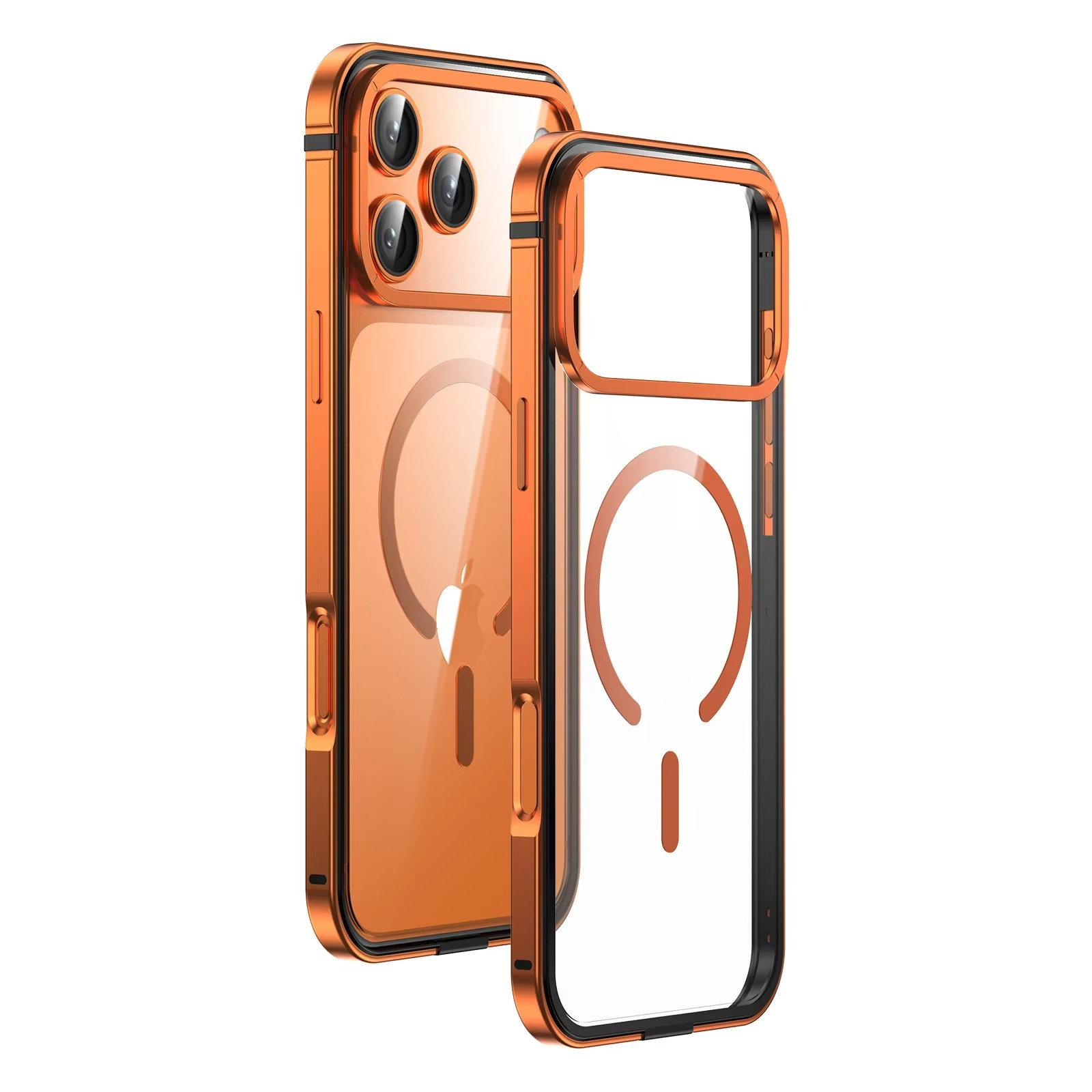 Premium Aluminum Alloy iPhone Case – MagSafe Compatible Magnetic Cover with Shockproof Frame, Transparent Back and Raised Camera Lens Protection