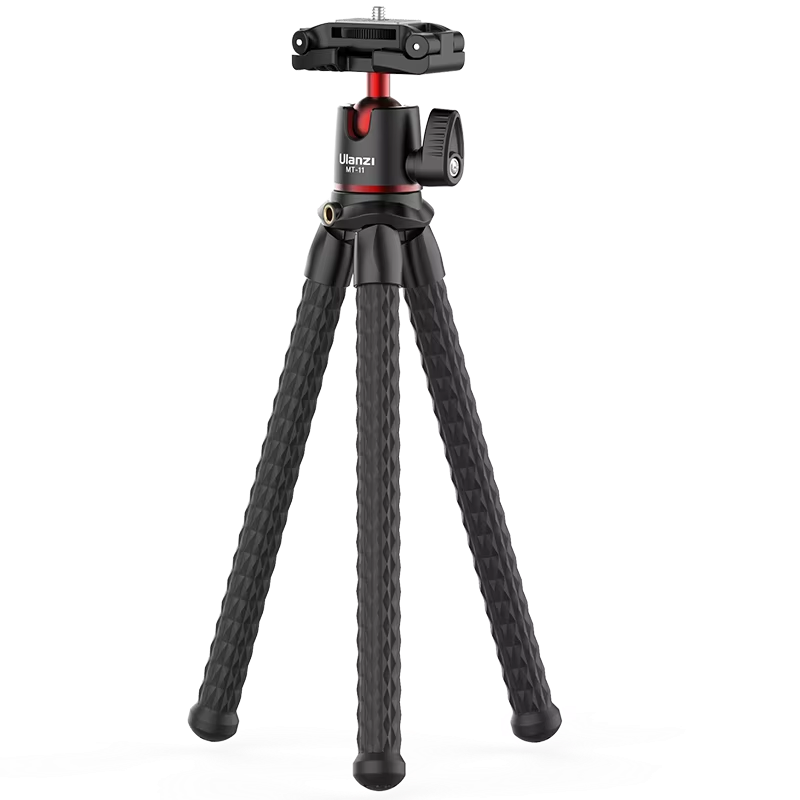 Robust, Flexible Octopus Tripod with Ball Head – Extendable 1/4'' Screw, Cold Shoe, Phone Clip for Camera, and Apple iPhone