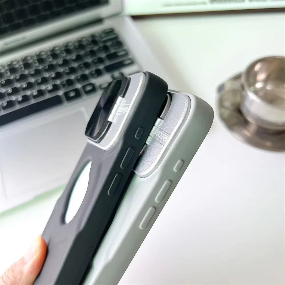 Luxury Apple iPhone Case Ultra Thin Shockproof Magnetic Full All Around Protection Cover with Matte Bracket & Logo Window
