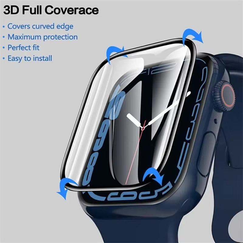 Premium 3D Full Cover Tempered Glass Screen Protector for Apple Watch – Anti-Fingerprint, Shockproof Case Bundle 38mm–49mm