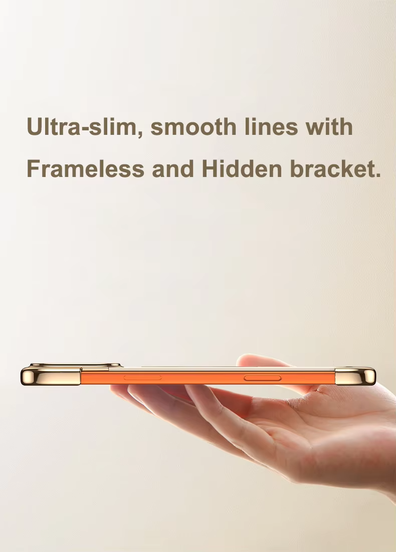 Luxury Leather Frameless iPhone Case – Ultra Thin Magnetic Cover with Metal Bracket Stand, Shockproof Bumper Protection and Camera Lens Guard