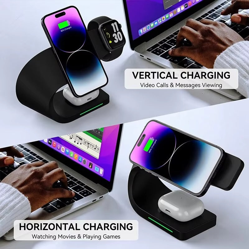 Premium 4 in 1 Magnetic Wireless Charging Station – 15W Fast Charger Dock with LED Indicator for Phones, Apple Watch, AirPods and USB Devices