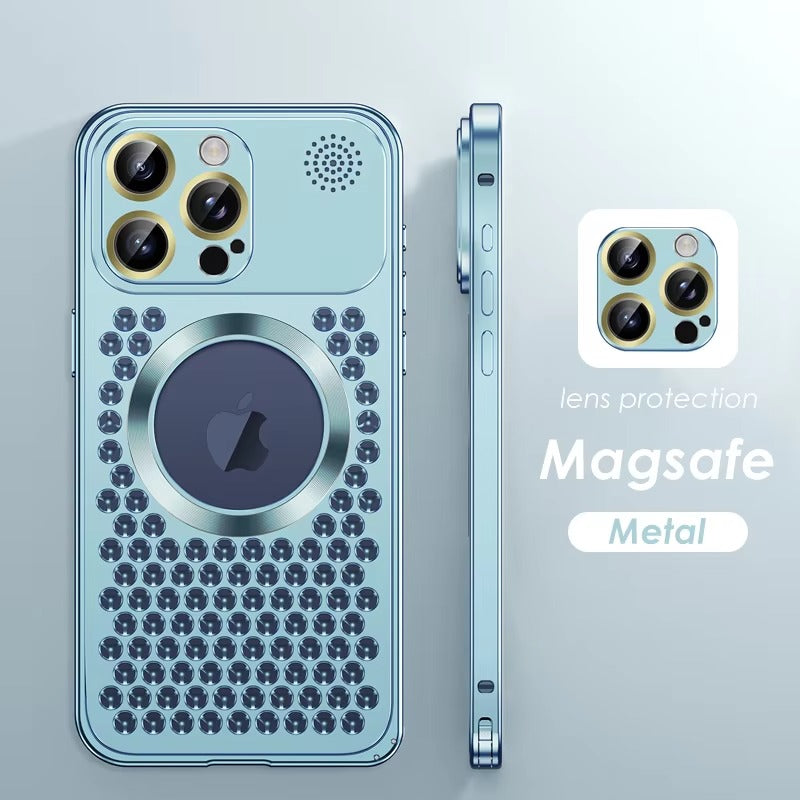 High Quality Apple iPhone Case, MagSafe Compatible, Camera Lens & Screen Protection, Ultra Thin, Shockproof, Magnetic Full All Around Cover – Metal Heat Dissipation Case with Magnetic Aluminum Back for Enhanced Cooling