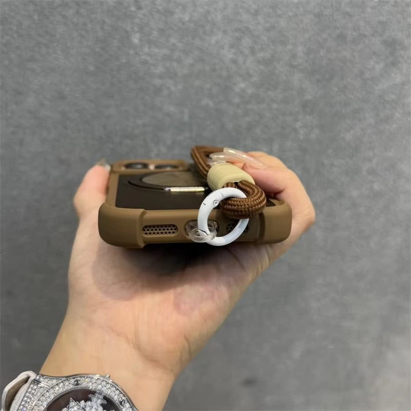 Premium Apple iPhone Case, MagSafe Compatible, Camera Lens & Screen Protection, Ultra Thin, Shockproof, Magnetic Full All Around Cover – 360° Rotating Stand Case with Airbag Corners & Wrist Strap