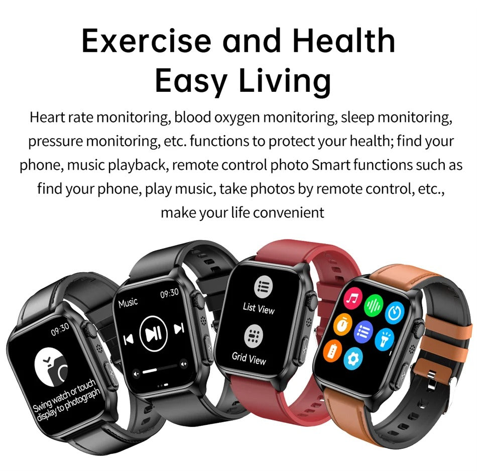 Premium Health Smartwatch for iPhone – Non-Invasive Blood Glucose Monitor with ECG+PPG, AI Voice Assistant, Bluetooth Calling