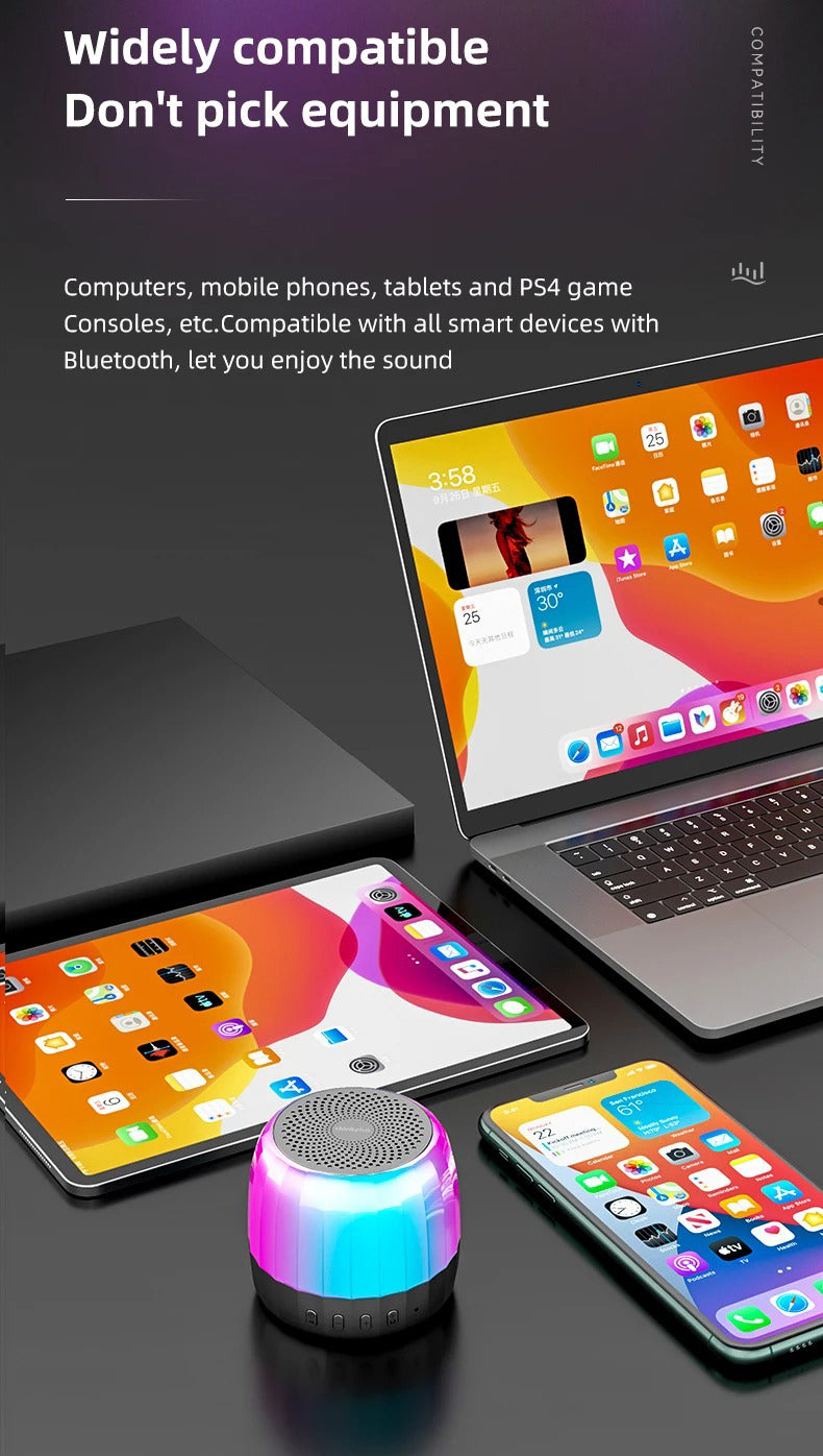 Premium RGB Bluetooth Speaker – Portable Wireless Mini Subwoofer with HiFi Stereo Sound, 360° Surround, TWS Pairing, TF Card, Long Battery Life