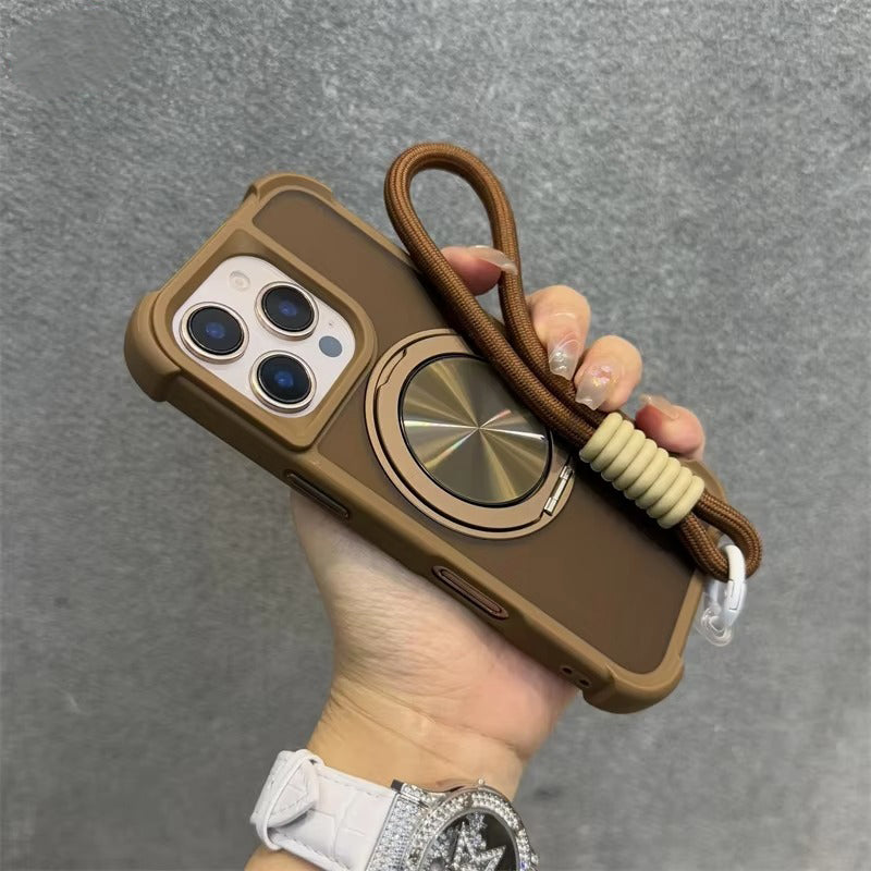 Premium Apple iPhone Case, MagSafe Compatible, Camera Lens & Screen Protection, Ultra Thin, Shockproof, Magnetic Full All Around Cover – 360° Rotating Stand Case with Airbag Corners & Wrist Strap