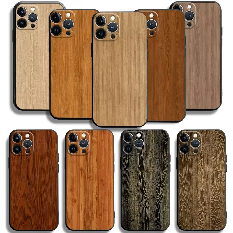 Premium Wood Grain iPhone Case MagSafe Compatible Ultra Thin Magnetic with Smooth Brown Texture and Metallic Frame Design