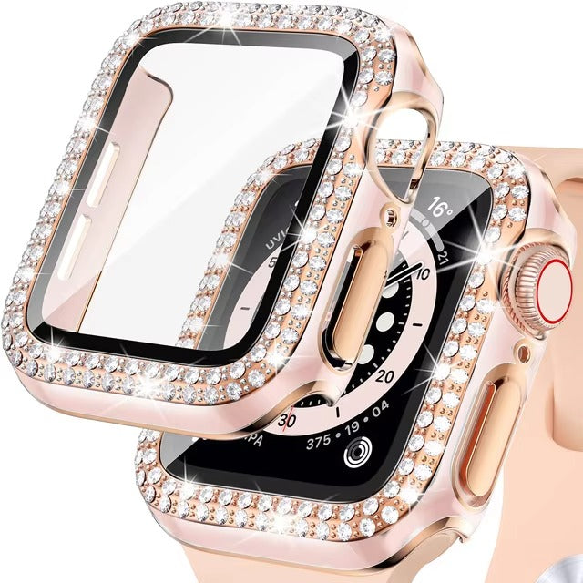 Luxury, Bling Diamond Case with Glass Screen Protector for Apple Watch – for 38mm, 40mm, 41mm, 42mm, 44mm, 45mm