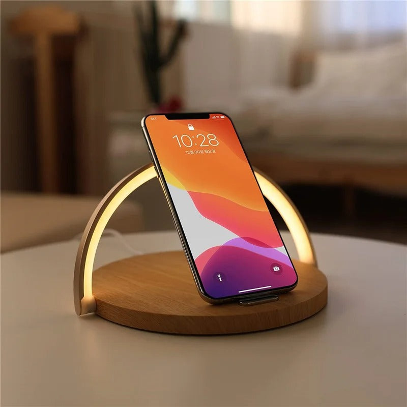 Multifunction 3 in 1 Wireless Charging Station – 10W Fast Charger Pad with LED Desk Lamp, Touch Night Light and Adjustable Stand for iPhone and Samsung