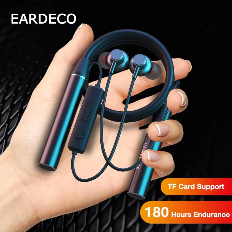 High Quality Wireless Neckband Earphones for iPhone – Bluetooth Sport Headset with Mic,180-Hour Battery, TF Card Support