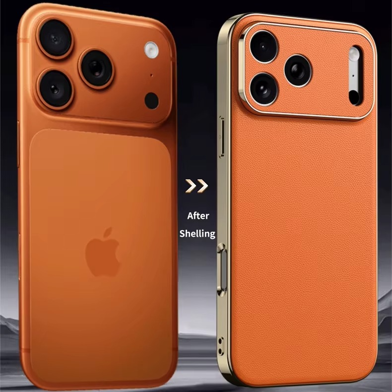 Luxury Genuine Leather iPhone Case – Premium Cowhide Protective Cover with Full Camera Lens Protection, Shockproof Frame and Anti-Slip Matte Finish
