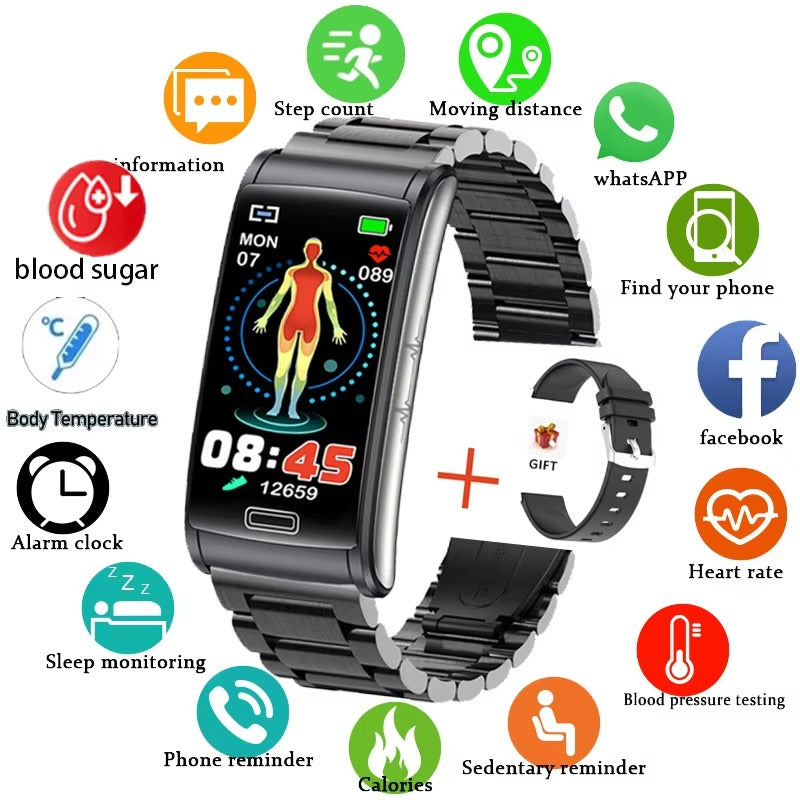 Advanced Health Smartwatch for iPhone – Non-Invasive Blood Glucose Monitor with ECG+PPG, IP68 Waterproof Fitness Tracker
