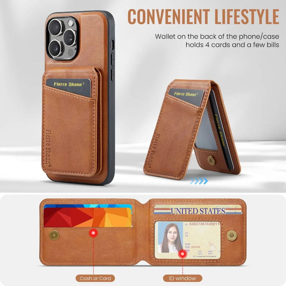 Luxury 2-in-1 Detachable Wallet iPhone Case – Magnetic Card Holder, MagSafe Compatible, Shockproof Protection, Premium Leather Cover for iPhone Models