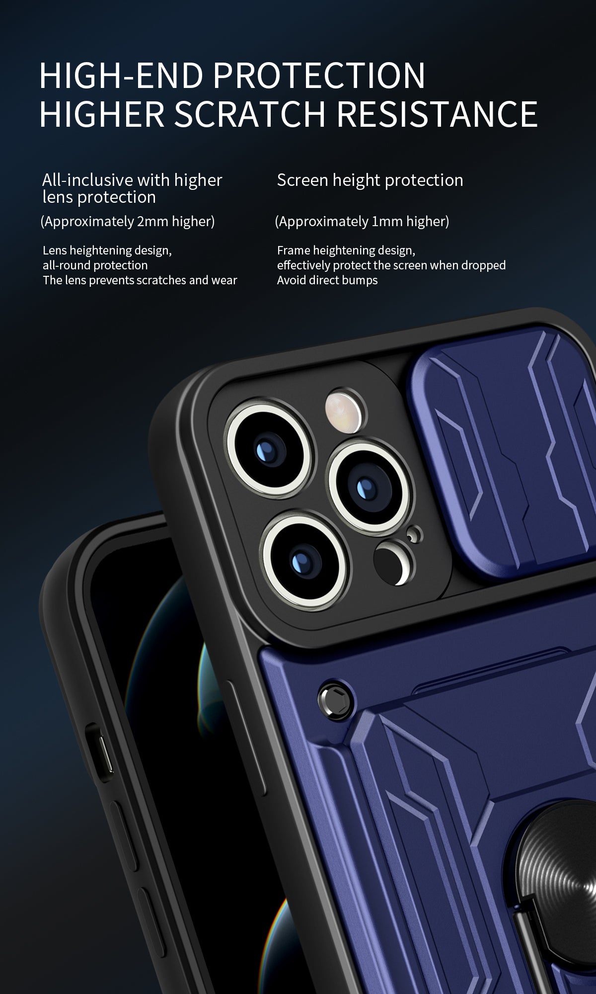 Hidden Slide Card Slot iPhone Case – Lens Protection, Magnetic Ring Stand, Shockproof Cover for iPhone Models