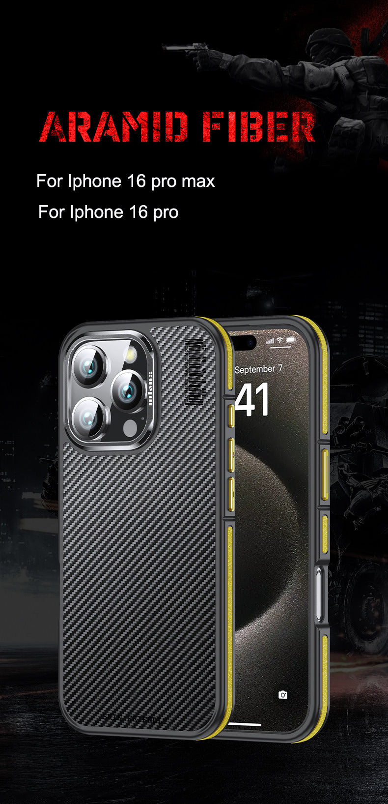 Premium 100% Aramid Fiber Kevlar iPhone Case – 600D Lightweight Compatible Ultra-Thin Protective Cover for iPhone Models