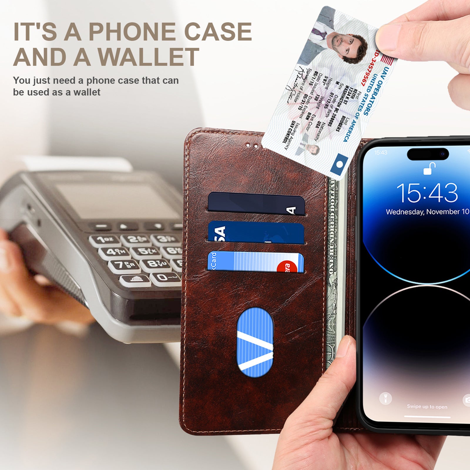 Retro Leather Wallet iPhone Case – Magnetic Closure, Card Slots, Shockproof Protection Durable PU Leather Cover for iPhone