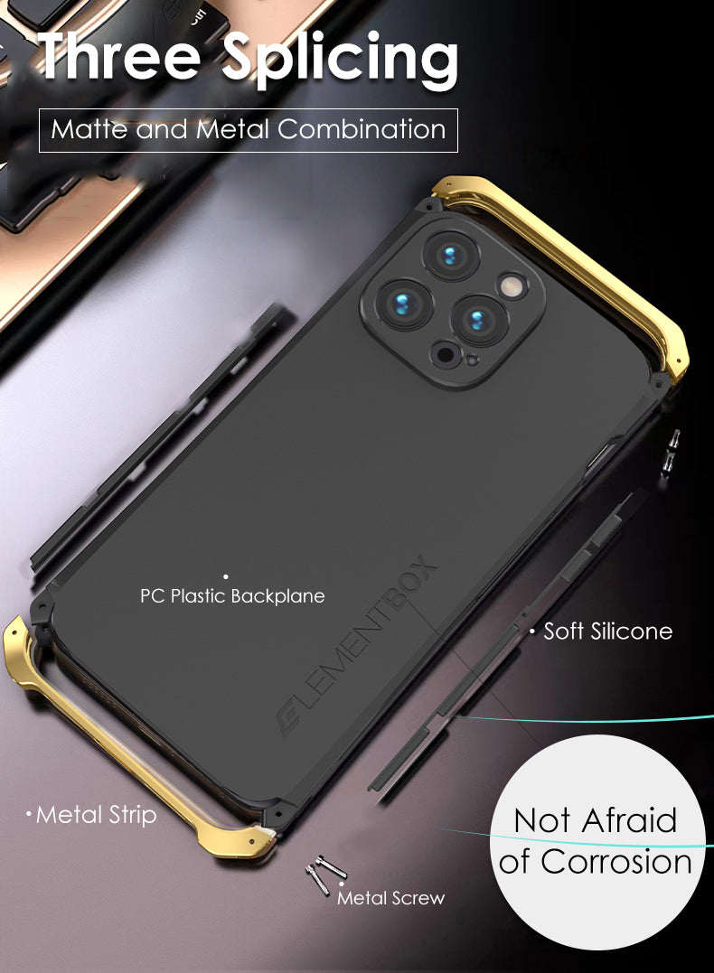 Luxury Aluminum Metal iPhone Case Shockproof Silica Gel Back Cover Anti-Collision Strip Durable Protection for iPhone Models