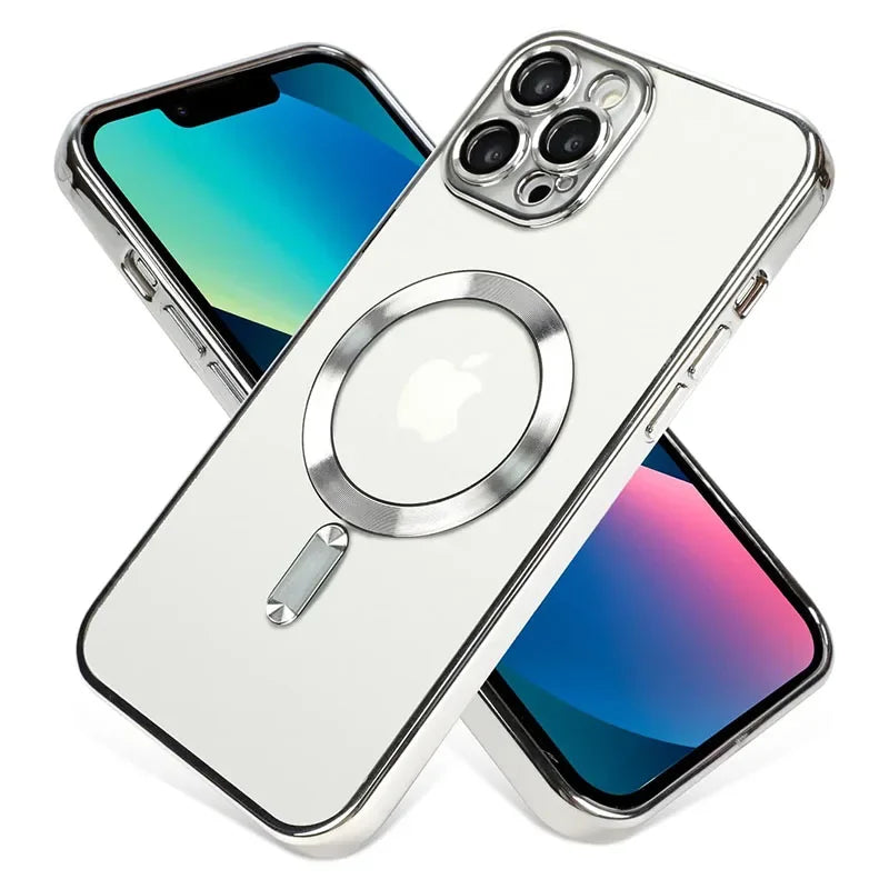 Clear Plating Magnetic iPhone Case - MagSafe Compatible, Lens Protection, Wireless Charging Ready Case for iPhone