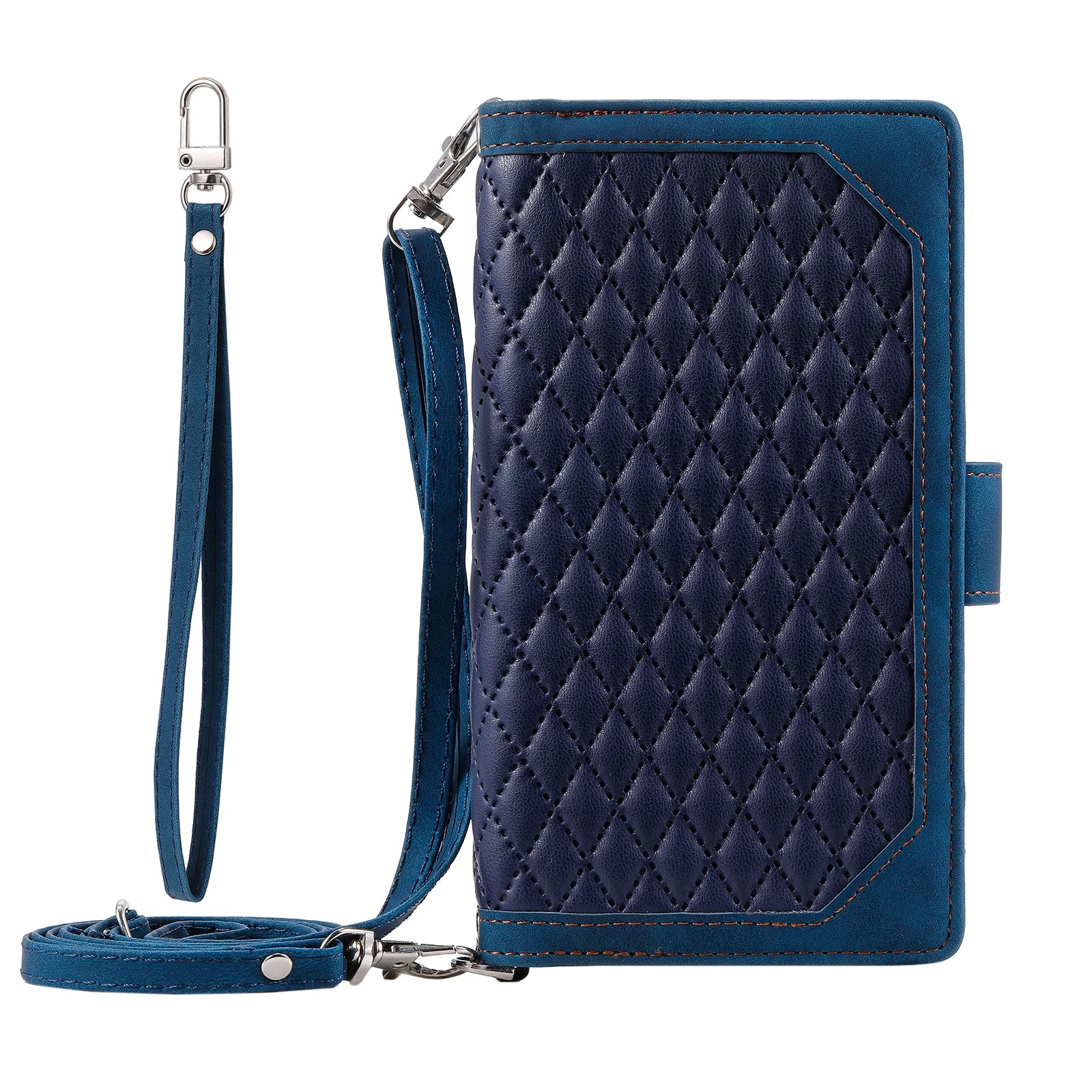 Luxury Flip Leather Wallet iPhone Case – Long Lanyard, Zipper Closure, Card Holder, and Premium Design for iPhone