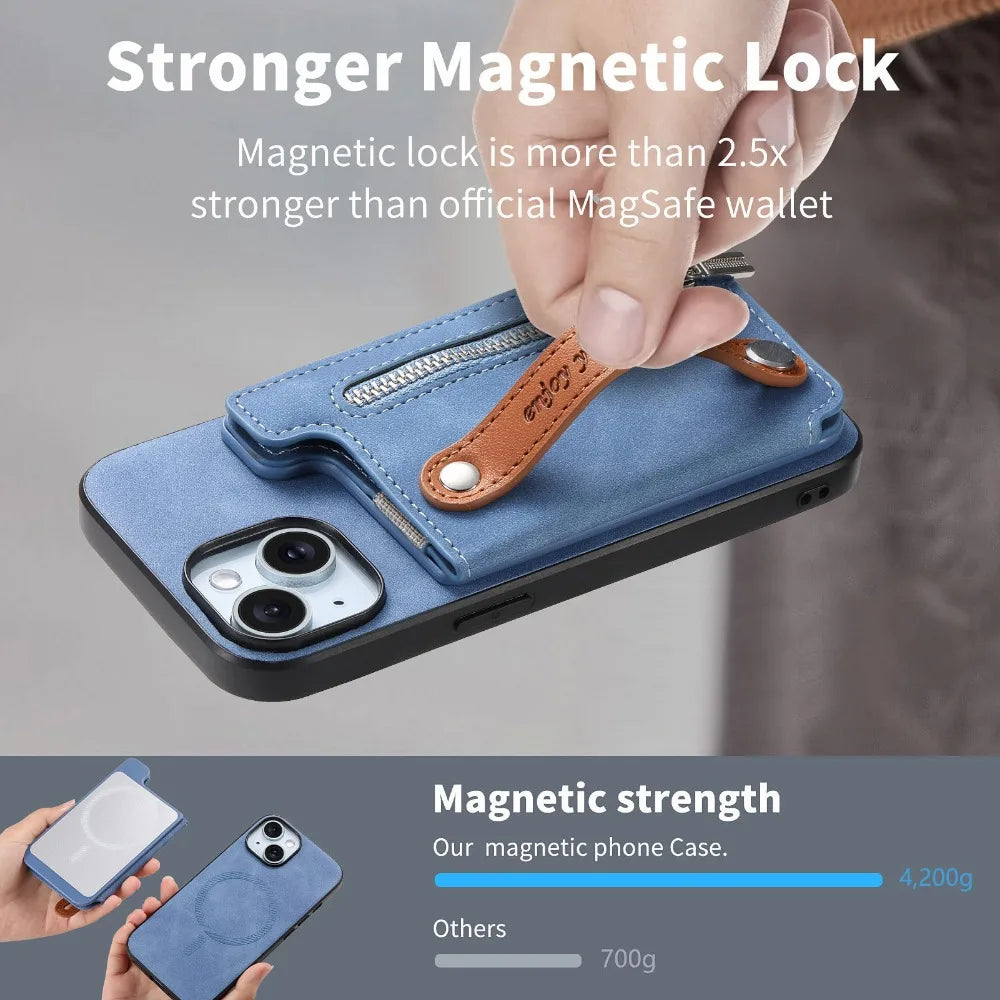 Luxury Detachable Zipper Wallet iPhone Case – Magnetic Flip Cover with Card Slots, and Protection for Ultimate Convenience