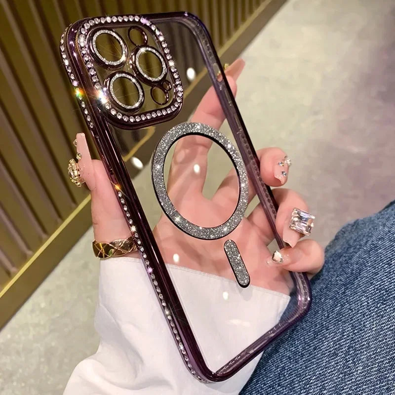 Luxury Bling Glitter - Shockproof Magnetic Wireless Charging Cover, Sparkling Jewelled Design for Women | Case for iPhone
