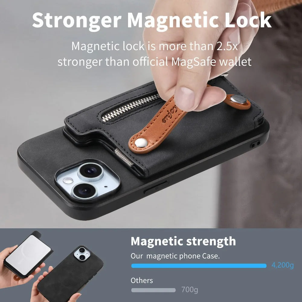 Luxury Detachable Zipper Wallet iPhone Case – Magnetic Flip Cover with Card Slots, and Protection for Ultimate Convenience