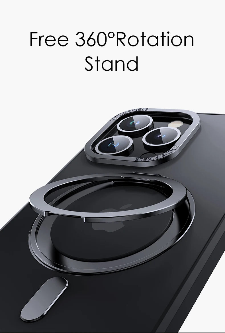 Luxury Magnetic 360° Rotating Stand Frosted Transparent Cover with Ring Holder Shockproof & Hands-Free Design Case for iPhone