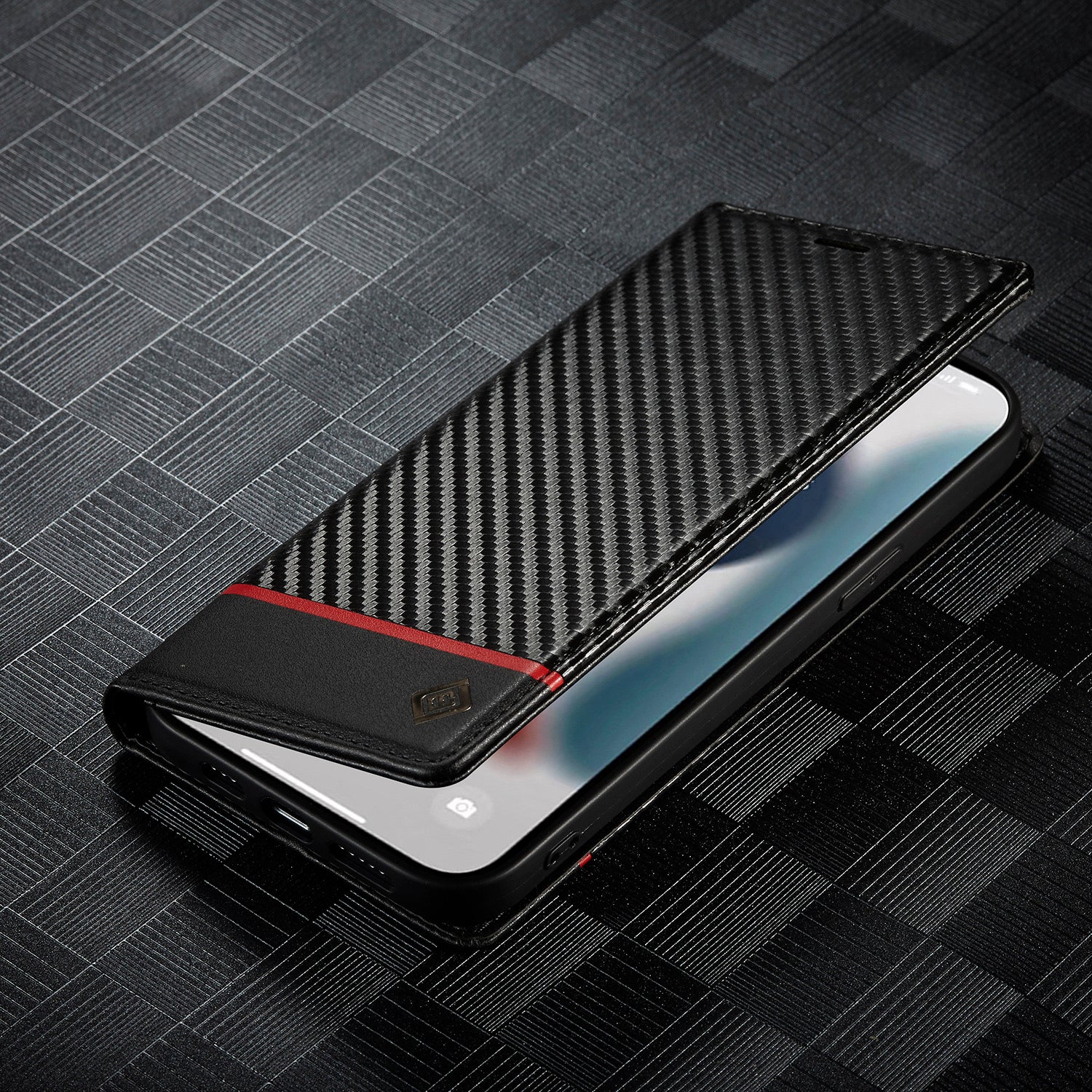 Luxury Carbon Fiber Leather Wallet iPhone Case – Magnetic Flip Cover, Card Holder, Shockproof Protection, Durable for iPhone